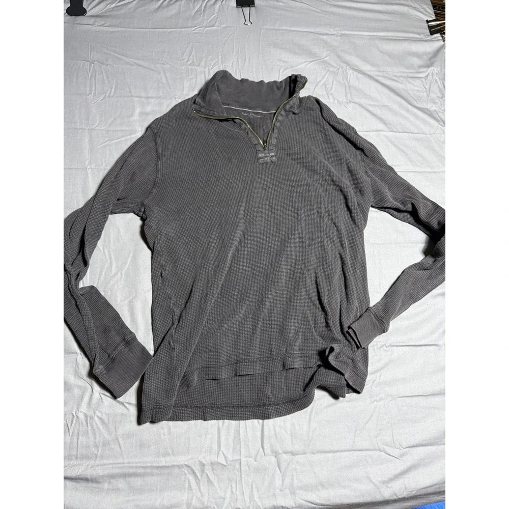 Calvin Klein Jeans Quarter Zip Pullover Mens XL Gray Good Waffle Knit Thermal